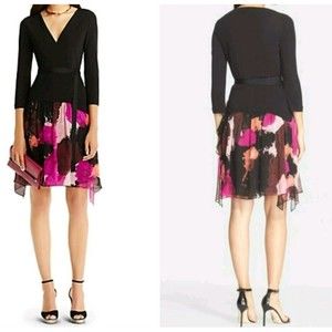 Diane Von Furstenberg Riviera Chiffon Combo Black/Floral Wrap Dress Size 4